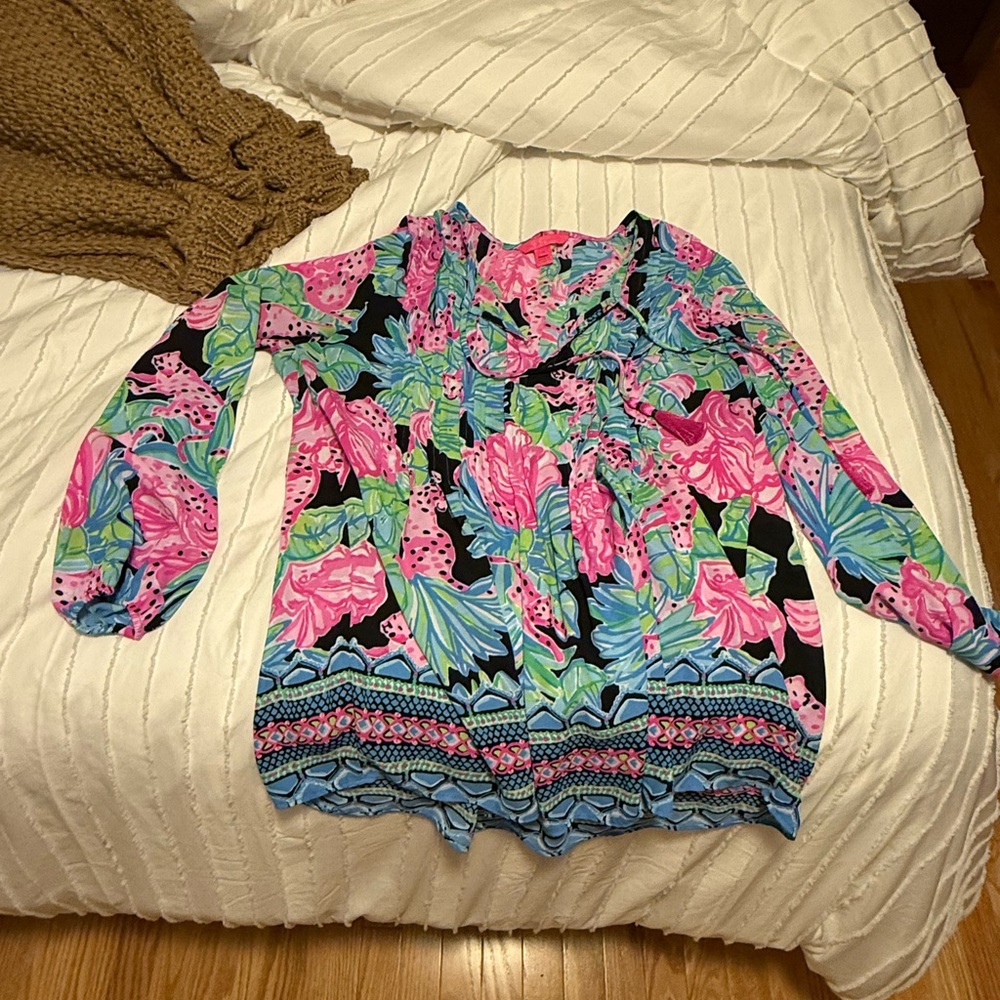 Lilly Pulitzer Pink and Blue Floral Long Sleeve Top